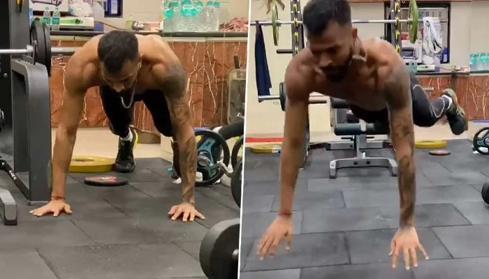 hardik pandya is doing flying push ups in gym session