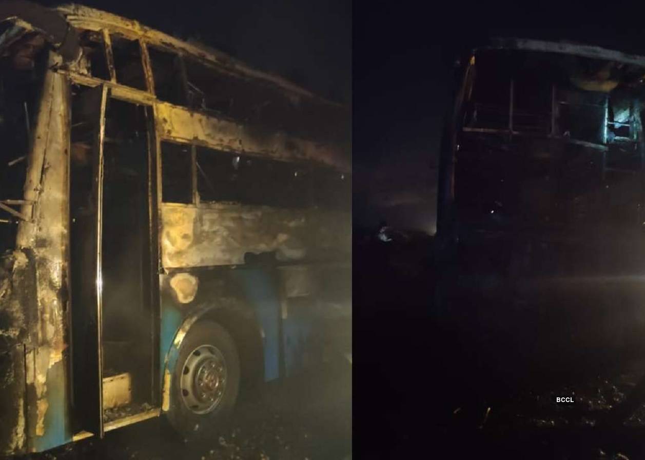 Karnataka accident: কর্নাটকে যাত্রীবোঝাই বাসে বিধ্বংসী আগুন, ঝলসে মৃত দুই শিশু-সহ ৫ – karnataka: 5 charred to death after private bus catches fire in chitradurga