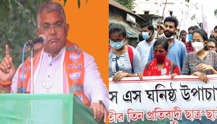 Visva Bharati: ‘সরকারের মদতে বিশ্বভারতীতে বামেদের বিক্ষোভ’, বিস্ফোরক Dilip Ghosh / Left members protesting in Visva Bharati University with the help of TMC Govt: Dilip Ghosh